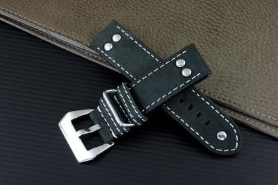 24mm直身黑IWC Steinhart - Nav. B-Uhr 的新衣banda德國軍錶vintage冒險風格鉚釘