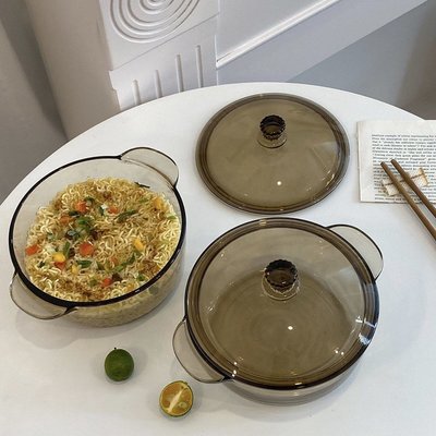 北歐風玻璃碗耐高溫湯碗家用泡麵碗帶蓋透明水果沙拉碗大號玻璃煲