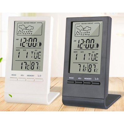 迷你室內數顯溫濕度計小型桌面家用電子溫度計濕度計℃/℉溫度+濕度顯示溫濕度錶帶天氣預測時間日期顯示白色烘培工具