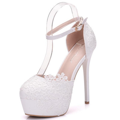 蕾絲婚鞋 白色蕾絲新娘鞋 婚禮鞋 外貿大碼高跟鞋 蕾絲婚鞋