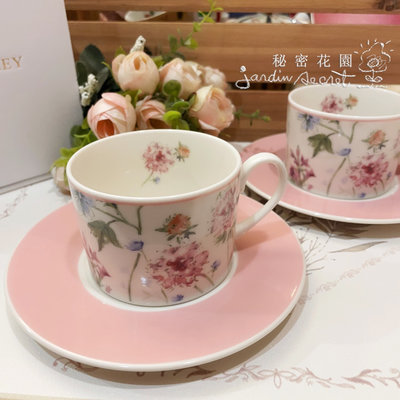 日本製Laura Ashley花卉杯盤組/咖啡杯組/下午茶杯/兩杯兩盤--秘密花園