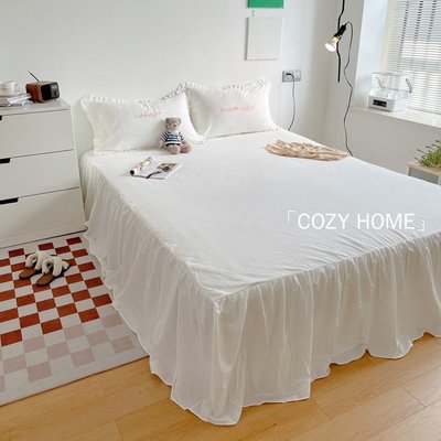 「COZY HOME」45cm高床裙 素色床包 床單 雙人床包 單人床包 ins博主全棉水洗棉床裙 床裙三件式 素色床罩