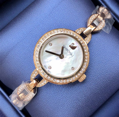 SWAROVSKI Aila mini 珍珠母貝錶盤 玫瑰金色不鏽鋼手鍊式錶帶 石英 女士手錶5253329 施華洛世奇腕錶