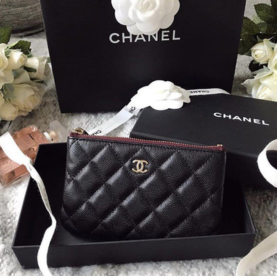 Chanel A82365 荔枝紋零錢包 黑 銀 CC 現貨