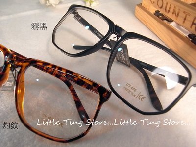 Little Ting Store:㊣時尚中性方框多角細方框膠框平光眼鏡可換近視片 防風/防曬眼鏡 豹紋