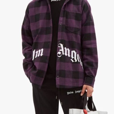 FDOF]預購PALM ANGELS LOGO CHECKED HOODED COTTON-BLEND OVERSHIRT