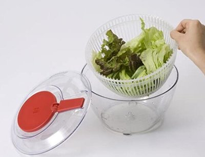 14956A 日本製 沙拉野菜手動旋轉洗菜器 蔬菜瀝水器 圓形蔬果瀝水器洗米器 廚房輔助便利用品