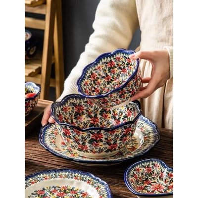 熱銷 優質上新波蘭陶瓷手把碗家用箱微波爐專用雙耳湯碗泡麵碗網紅高顏值具-