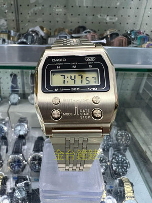 【金台鐘錶】CASIO卡西歐 電子數位 A1100G-5 (金色) 全不鏽鋼 (經典復古潮流)