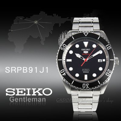 CASIO 時計屋 SEIKO精工 SRPB91J1 日製運動機械男錶 不鏽鋼錶帶 黑 防水100米 附發票