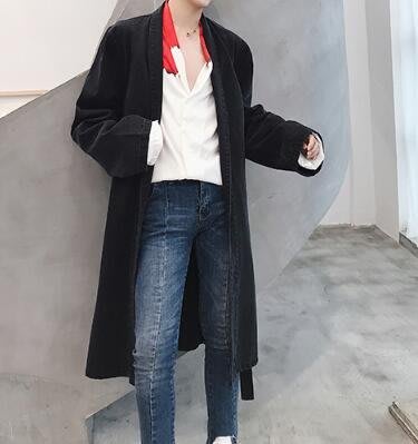 FINDSENSE Z1 韓國 時尚 潮 男 寬鬆 中長款 牛仔外套 風衣 夾克 上衣