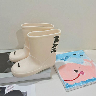 兒童白色字母雨鞋 日系輕便防水雨靴男女童中筒膠鞋