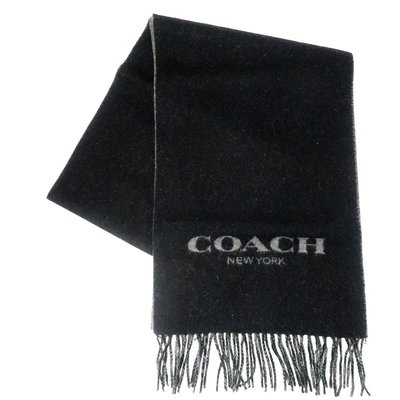 【美麗小舖】COACH 76053 黑/灰雙色 經典徽標 純羊毛 圍巾 流蘇圍巾-全新真品現貨在台