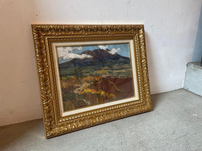 【一点會古美術】山景油畫 日本 名家 畫廊 框畫  藝術 裝飾 裝潢 擺飾 收藏 無底價