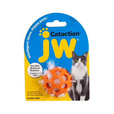 美國JW Pet 羽毛橡膠洞洞球（DK-71057） 填充內羽毛 刺激貓咪狩獵 貓玩具
