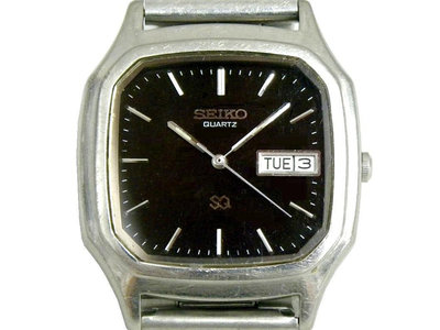 [專業] 石英錶 [SEIKO 087286] 精工  方型[SQ]石英錶[黑色面+星+日期]軍錶/石英/時尚錶