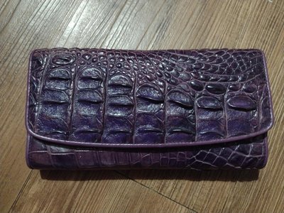 全新genuine crocodile skin泰國真鱷魚皮皮夾（紫色長夾）