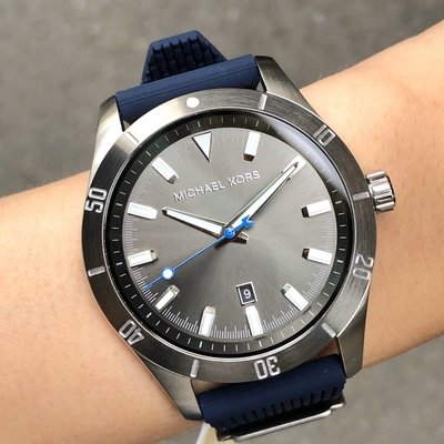 現貨 可自取 MICHAEL KORS MK8818 手錶 44mm 日期視窗 灰色面盤 藍色橡膠錶帶 男錶女錶