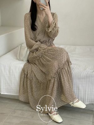 Sylvie 正韓 腰抽繩滾邊碎花洋裝-預購 fancy【16028148】12月