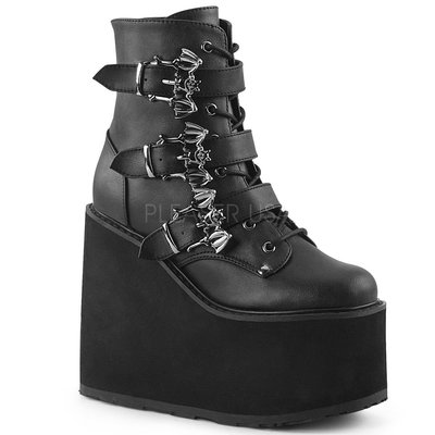 Shoes InStyle《五吋》美國品牌 DEMONIA 原廠正品龐克歌德蘿莉蝙蝠扣厚底楔型短馬靴 有大尺碼 『黑色』