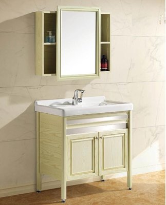 FUO衛浴:80公分合金櫃體 陶瓷盆浴櫃組(含鏡櫃,龍頭) T9012