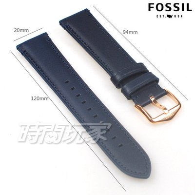 20mm錶帶 FOSSIL 真皮錶帶 皮革 藍x玫瑰金 B20-BQ1704【時間玩家】