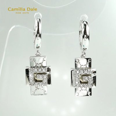 CamillaDale 韓製高電鍍銀造型G長板水晶耳環