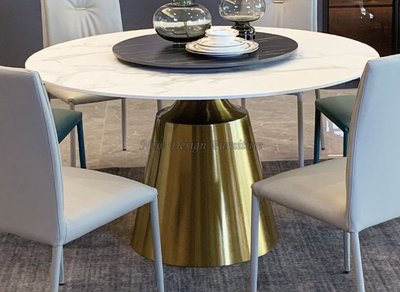 【N D Furniture】台南在地家具-不鏽鋼鈦金腳座岩板桌板130cm轉盤岩板餐桌GH