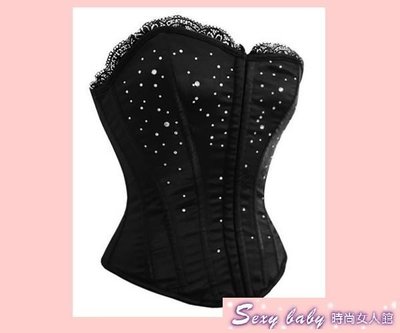 Sexybaby 黑色鑲鑽精緻性感馬甲內衣睡衣BB98080 (S &XL現貨出清價)