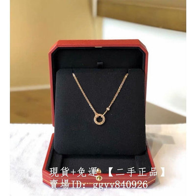 精品二手 Cartier 卡地亞 Love系列 18K玫瑰金 鑲鑽項鏈 項錬 B7224509