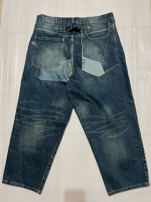 madness 20SS denim jeans余文樂刷色拼接赤耳牛仔褲XL拼布九分牛
