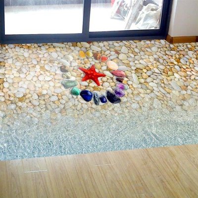 下殺-特賣=3D立體感地面防水貼紙畫沙灘海洋浴室衛生間地板地貼客廳臥