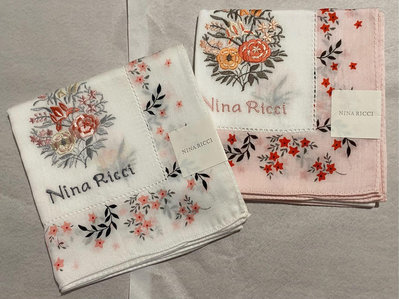 日本手帕  擦手巾 nina ricci 繡花款 no.116-2-3 52cm 每條550
