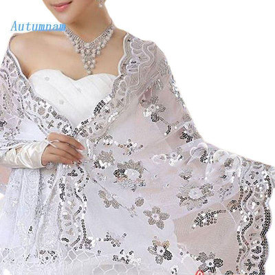 Autu 新款新娘婚紗女旗袍披肩白色蕾絲刺繡亮片龍（滿599元）