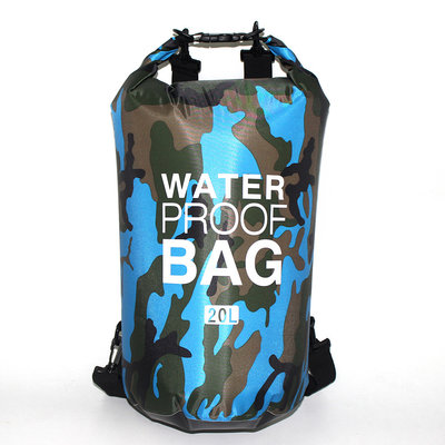 戶外用品迷彩單肩手提防水包袋20L溯溪包漂流袋防水桶包P132-4淺藍迷彩