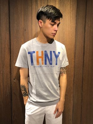 美國百分百【全新真品】 Tommy Hilfiger T恤 TH 男衣 短袖 T-shirt 素面 上衣 灰色 AJ76