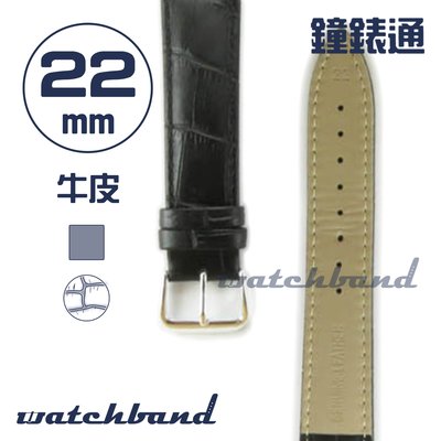 【鐘錶通】C1.10AA《霧面系列》鱷魚格紋-22mm 霧面黑┝手錶錶帶/皮帶/牛皮錶帶┥