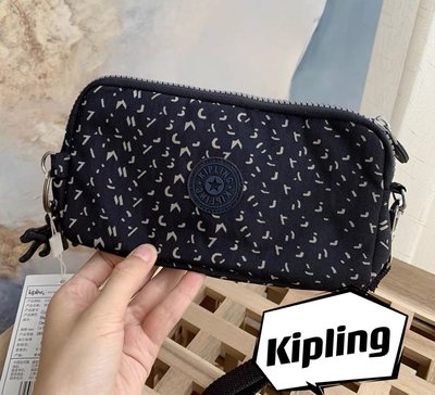 【熱賣精選】 Kipling 猴子包 深藍字母 K70109 拉鍊手掛包 零錢包 長夾 手拿包 鈔票/零錢/卡包 輕