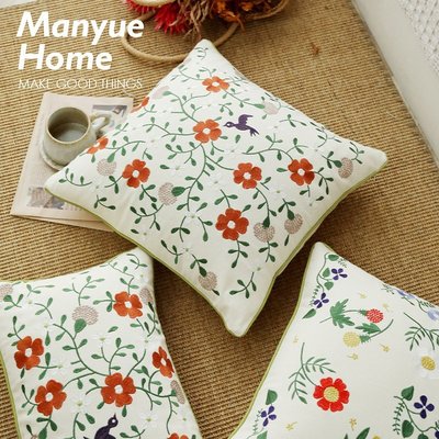 蔓越家 中式刺繡花卉抱枕抱枕套含芯客廳沙發靠墊樣板間熱銷 促銷