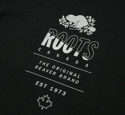 ROOTS 黑色 短袖logoT恤 (M) (一元起標 無底價)