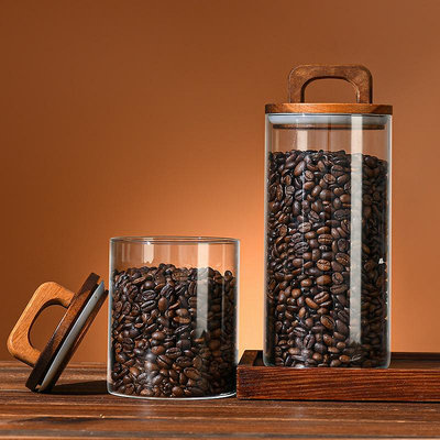 咖啡豆保存罐玻璃密封罐高硼硅茶葉罐大口雜糧收納盒大號瓶儲存罐
