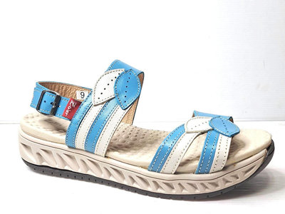 零碼鞋 9號 Zobr路豹 女款牛皮 氣墊涼鞋 H214 水藍色 特價$1090元 (H系列)  鞋跟高度 : 2.8公分