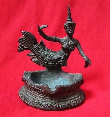 老煙灰缸泰國工藝品銅雕藝術品銅器擺飾品美人魚女神【心生活美學】