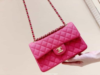 二手Chanel CF23 Classic flap bag A01113桃紅色球紋牛皮金扣