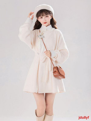 米白色雙面羊毛大衣女中長款冬季2023新款高級韓系溫柔毛呢子外套-滿3