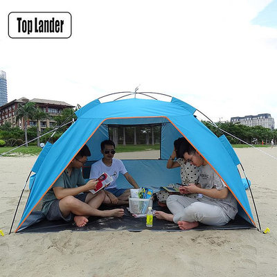 戶外野營便攜式帳篷 3-4人沙灘帳篷防風防雨防曬家庭休閑露營帳篷
