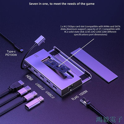 鴻毅電子任天堂 C 型集線器 Ssd 塢站高清 4k 60hz Sata Nvme M.2 蒸汽甲板擴展塢 Usb C 適用於