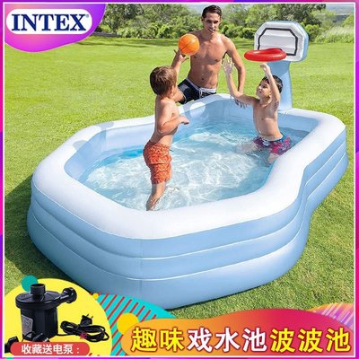 現貨熱銷-INTEX游泳氣墊池家庭泳池充氣水池小孩澡盆大號海洋球池室外沙池