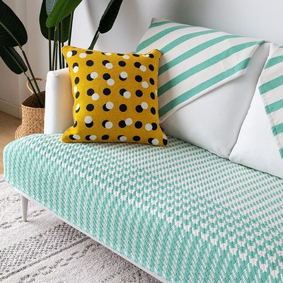 桌巾純色條紋棉線編織沙發套北歐組合沙發墊四季可用沙發蓋巾