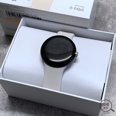 『澄橘』Google Pixel Watch BT 金屬銀不鏽鋼錶殼 粉炭白運動錶帶 二手《歡迎折抵》A63382